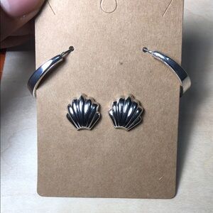 Silver Shell Earrings and Cuff Set